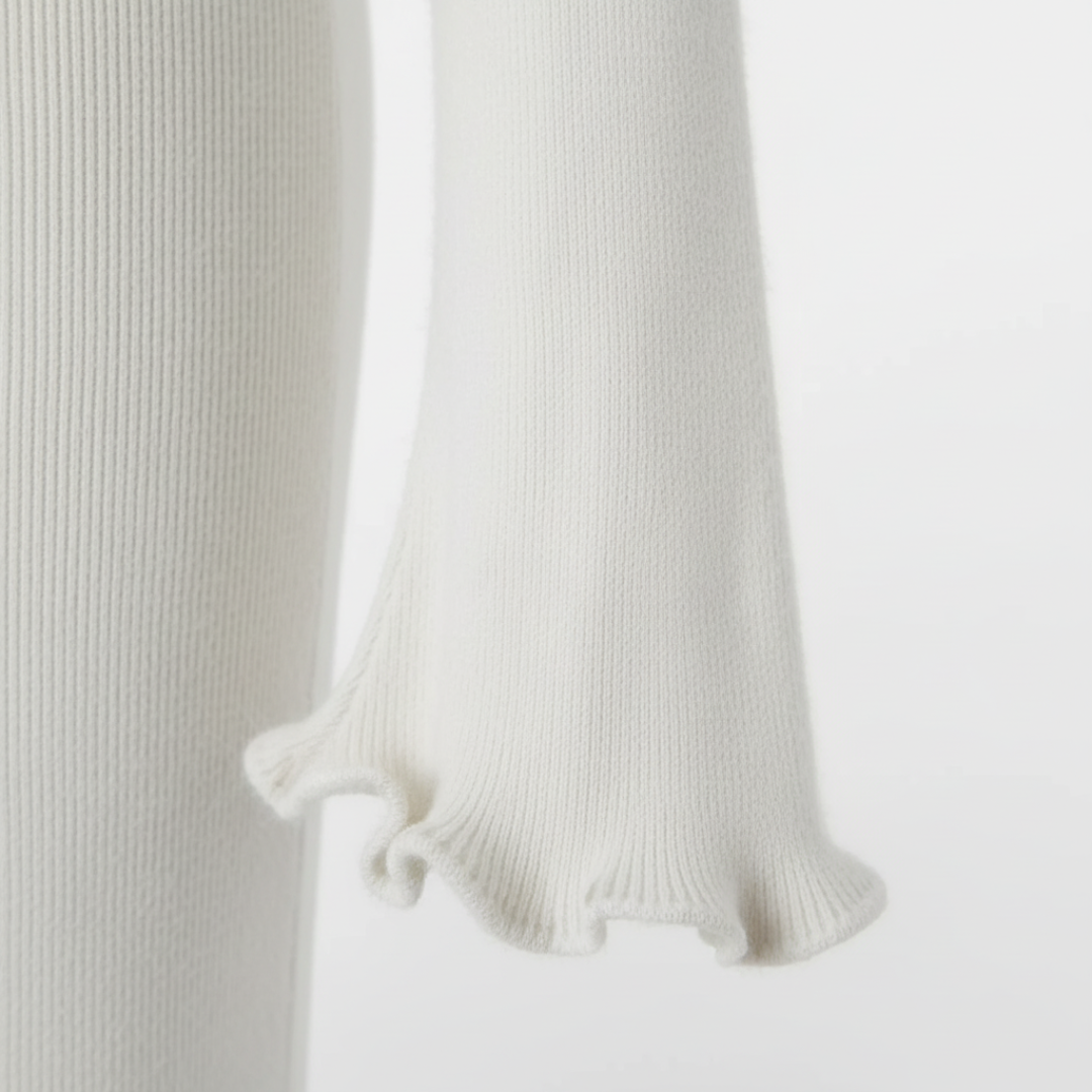 White Ribbed Maxi Dress for Women with Long Sleeves