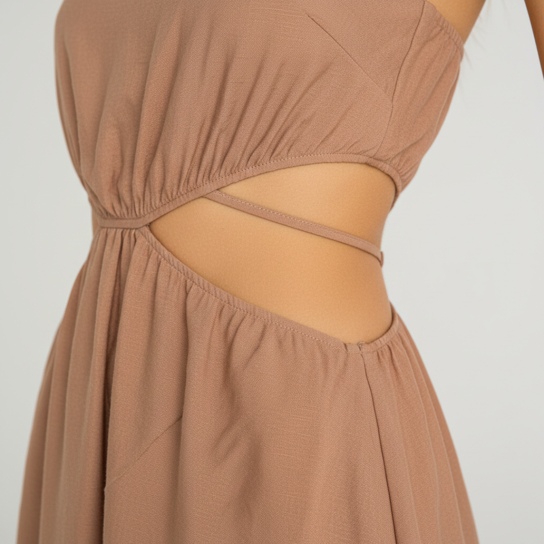 Women's Long Summer Dress with Brown Straps