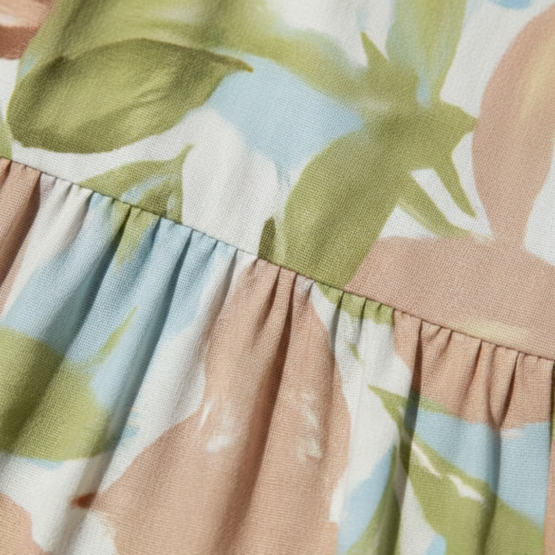 Green Floral Print Midi Summer Dress