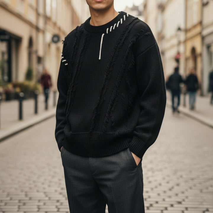 Oversized Men's Sweater with Ripped Details
