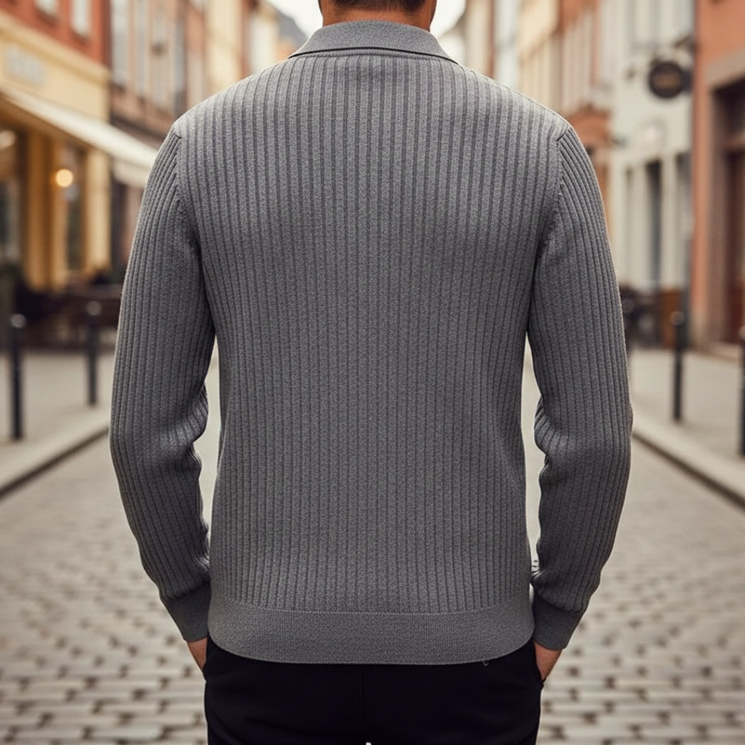 Men's Merino Wool Long Sleeve Polo with Zip