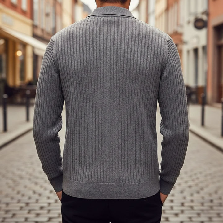 Men's Merino Wool Long Sleeve Polo with Zip
