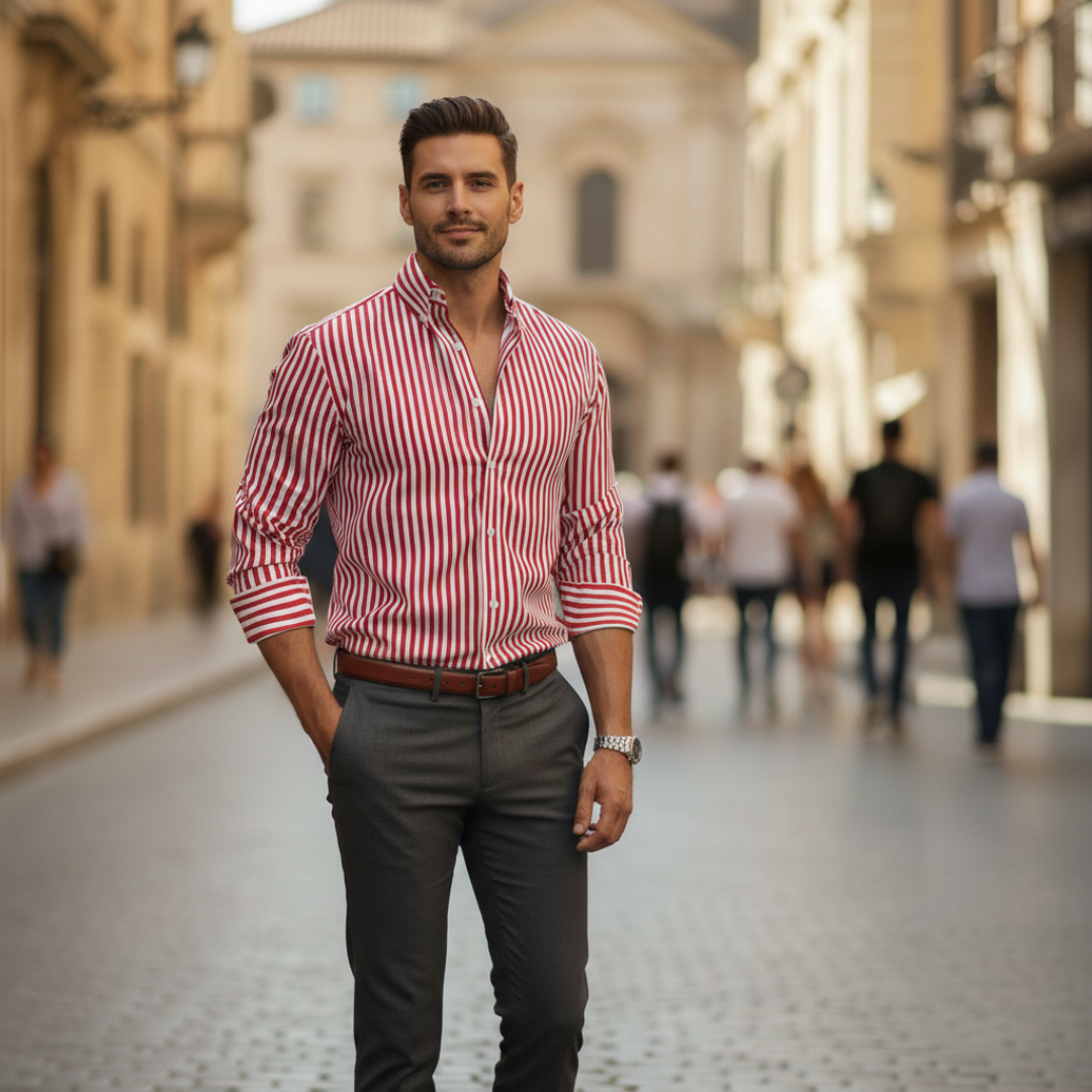 Men's Slim Fit Striped Shirt Blue Black Red