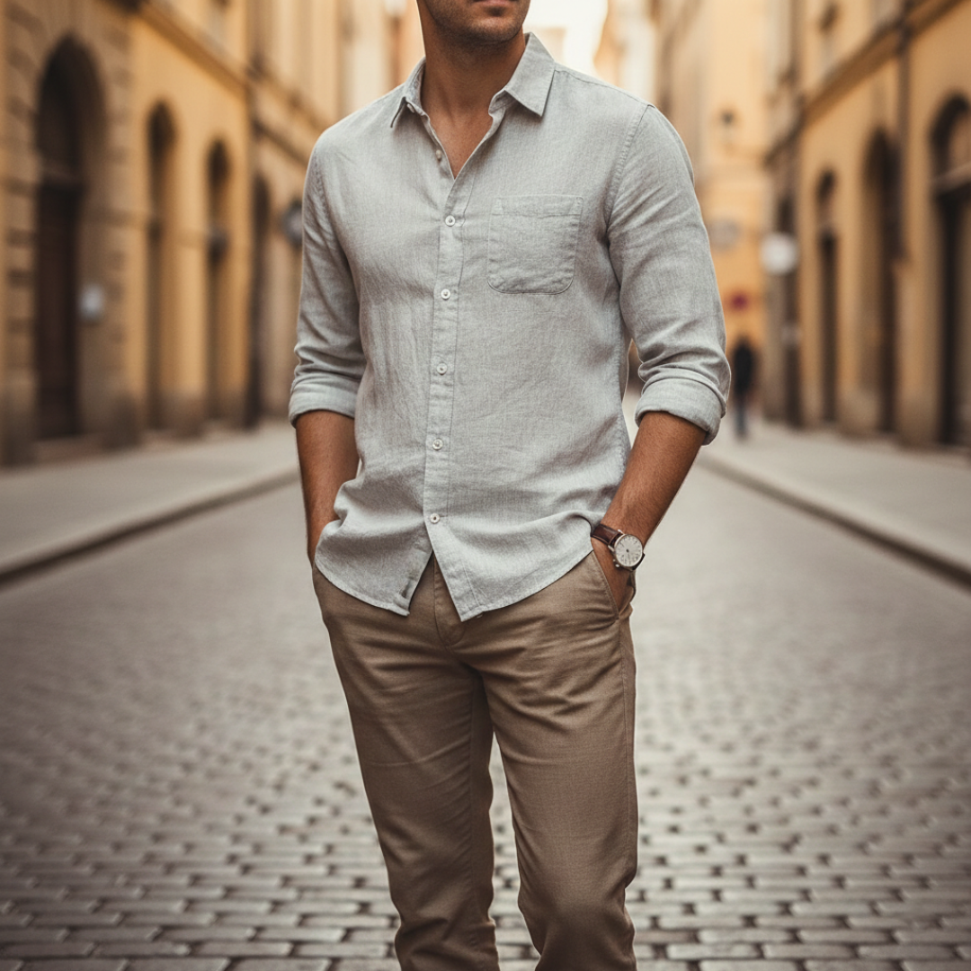 Men's Short Sleeve Slim Fit Linen Polo