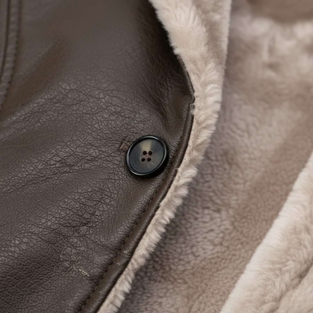 Men's Winter Jacket with Leather Effect Mixed Fabric