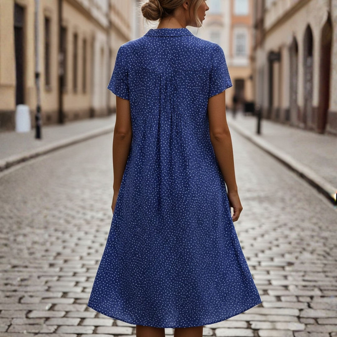 Short Sleeve Polka Dot Shirt Dress V-Neck Women