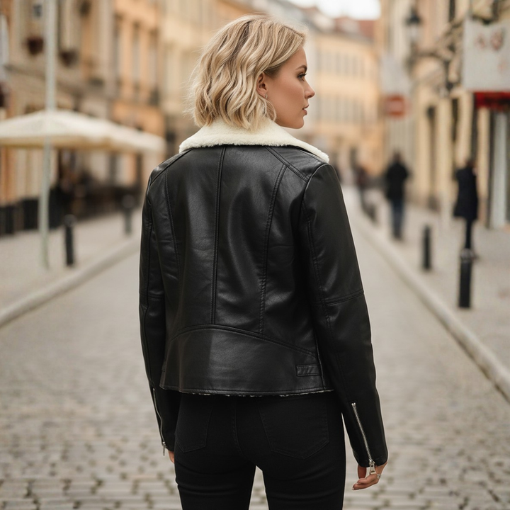 Women's High-Quality Material Jacket with Synthetic Fur Collar