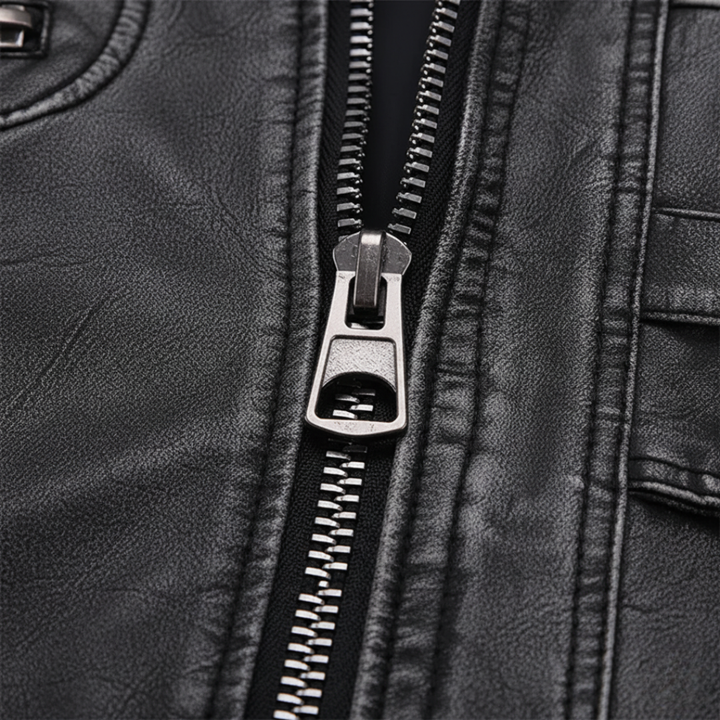 Men's Synthetic Leather Jacket with High Collar and Pockets