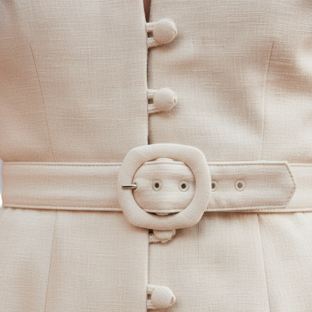 Women's Sleeveless Midi Dress with Buttons and Belt