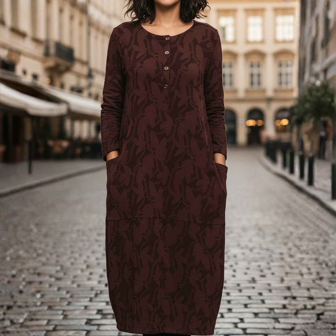 Women's Midi Dress with Long Sleeves and Pockets