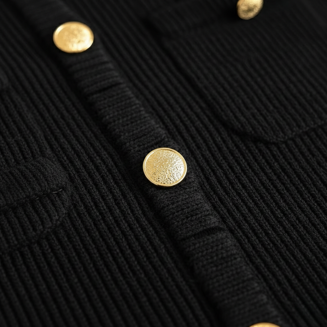 Elegant Mini Knit Dress with Metal Buttons for Women