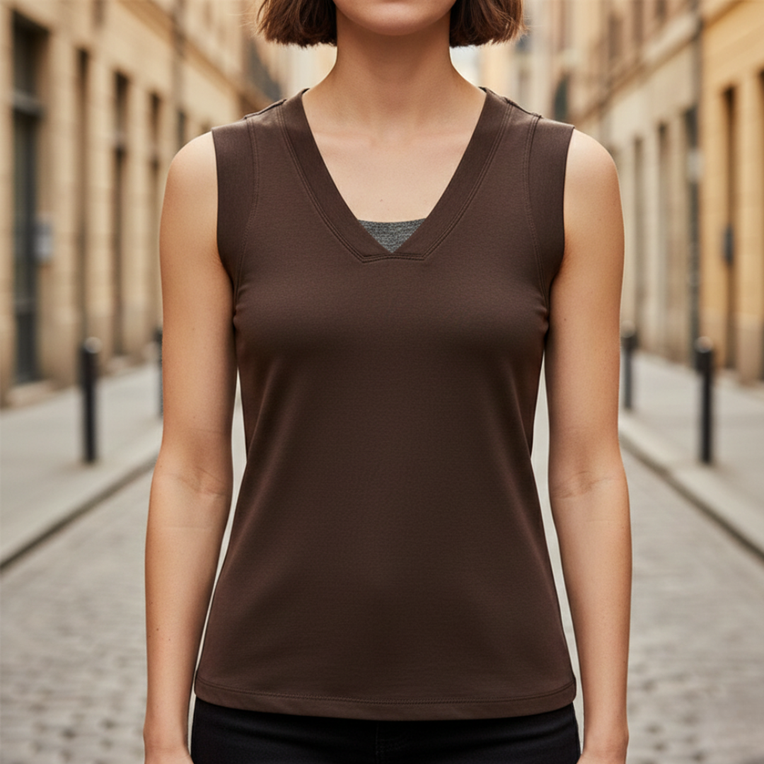 Women's Sleeveless Top with V-Neck and Fitted Design