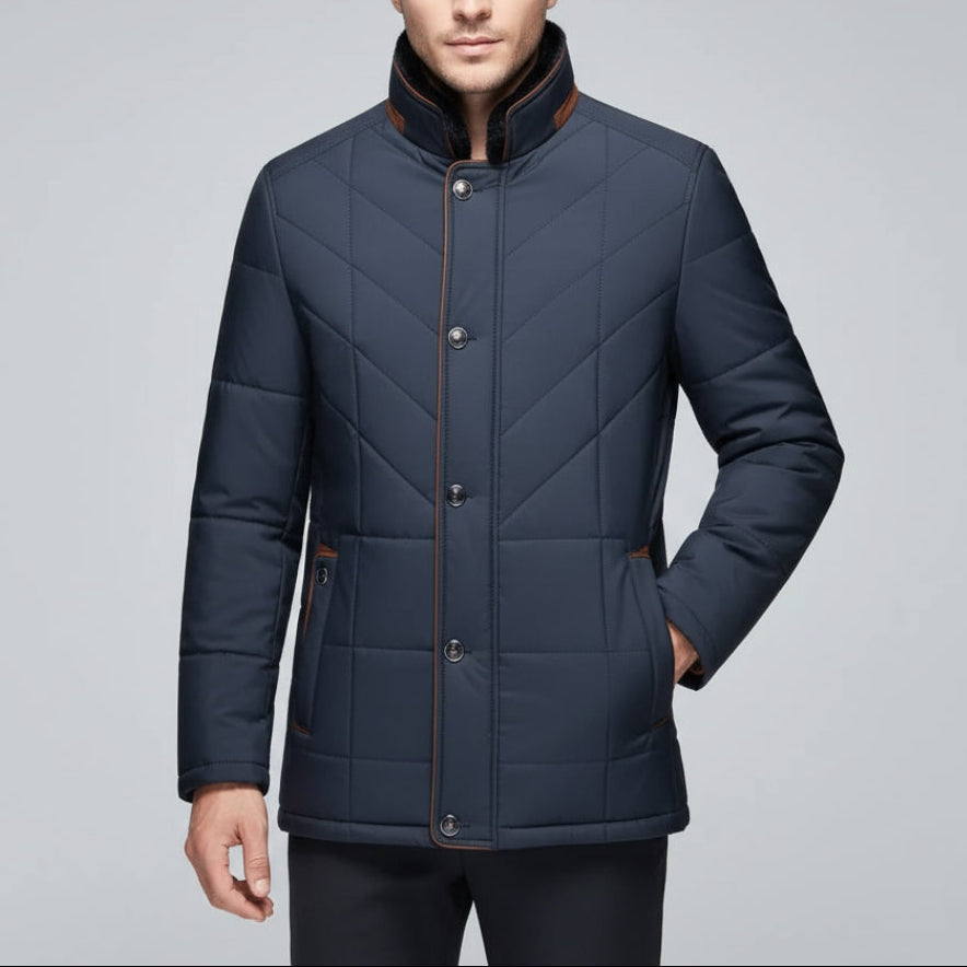 Brown Quilted Jacket with Velvet Collar