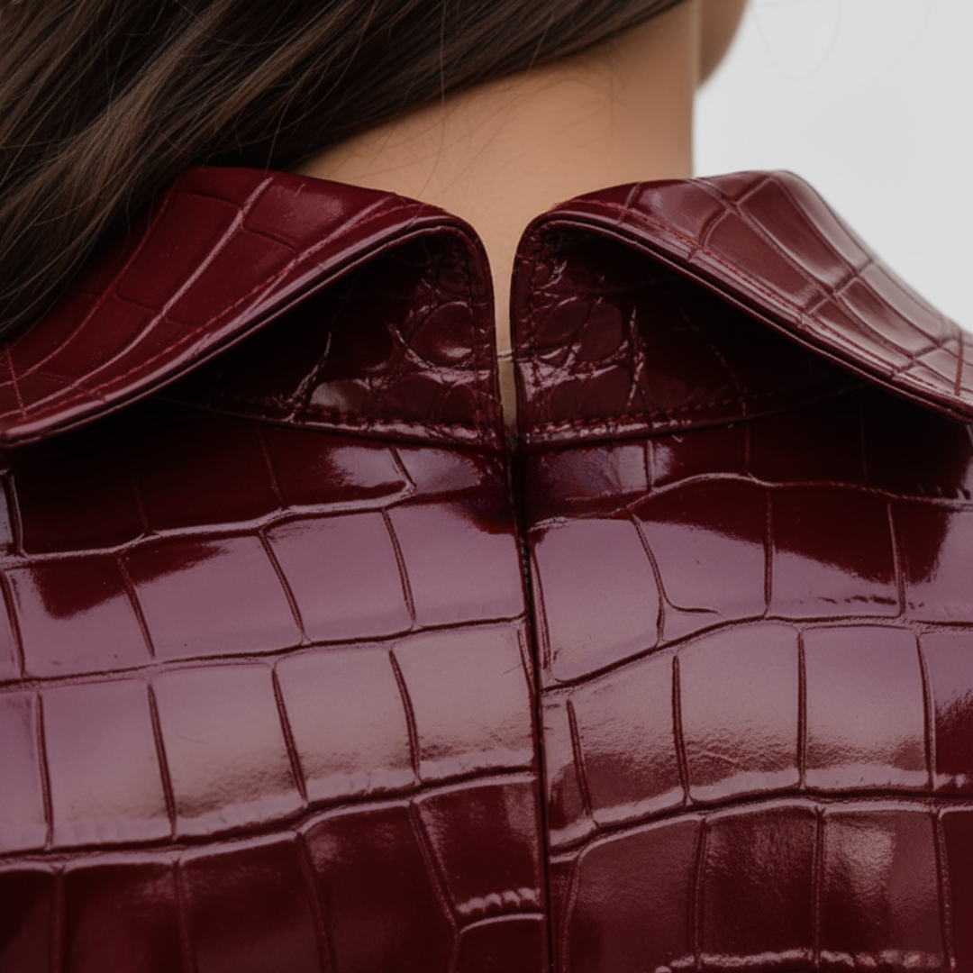 Women's Dress with Front Zip in Shiny Material