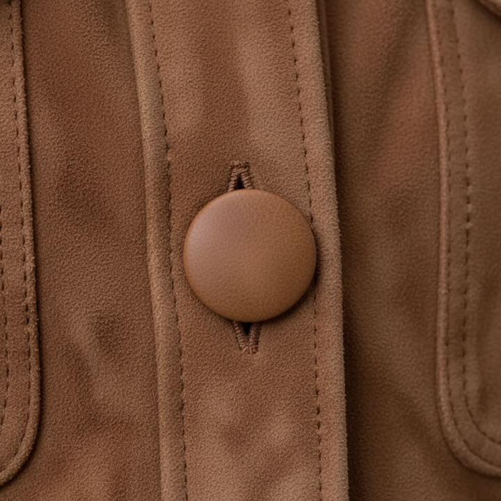 Women's Brown Soft Material Jacket with Buttons