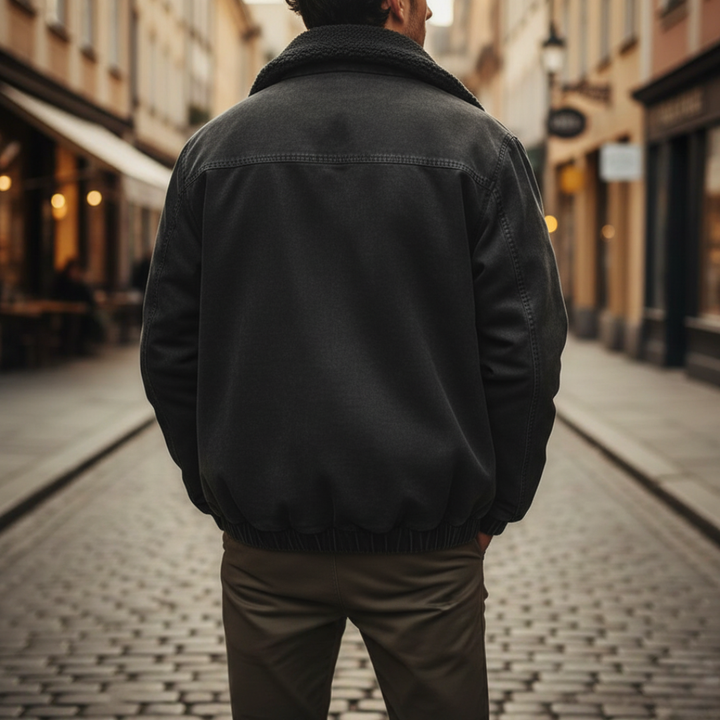 Men's Lined Bomber Jacket in Mixed Fabric with Full Zip