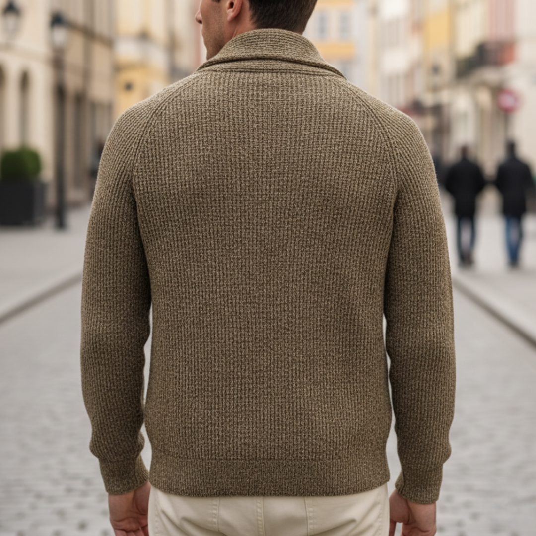 Men's Thick Knit Cardigan with Shawl Collar for Winter