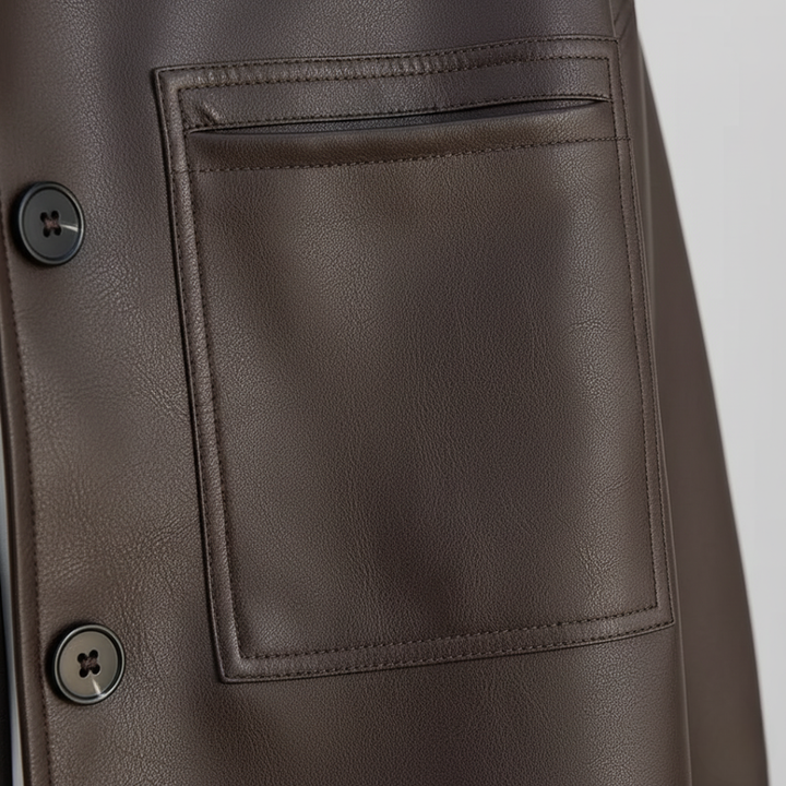 Women's Synthetic Leather Jacket with Buttons