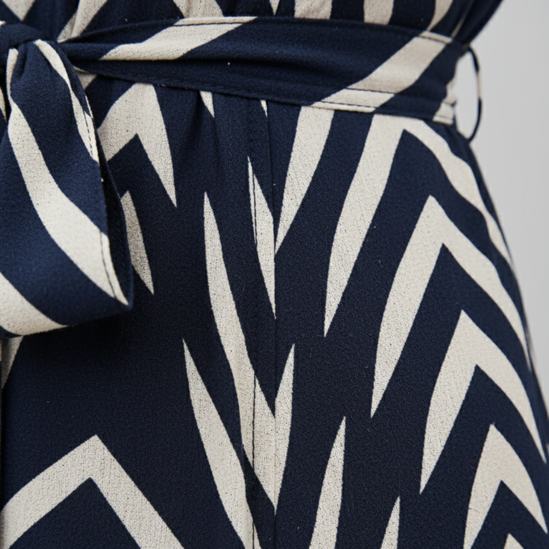 Women's Midi Striped Dress with V-Neck and Belt