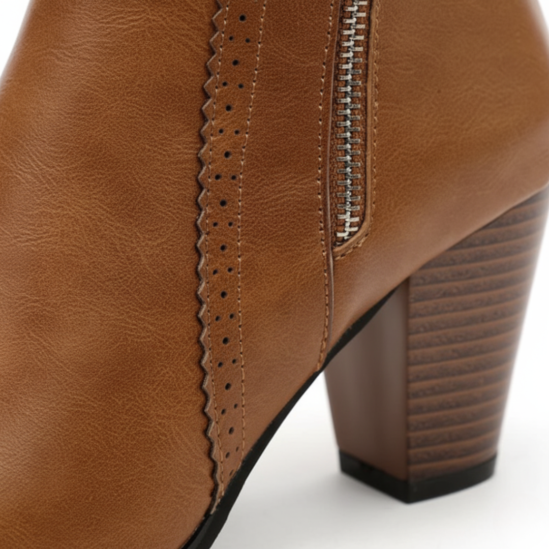 Women's Synthetic Leather Ankle Boots with Heel and Zipper