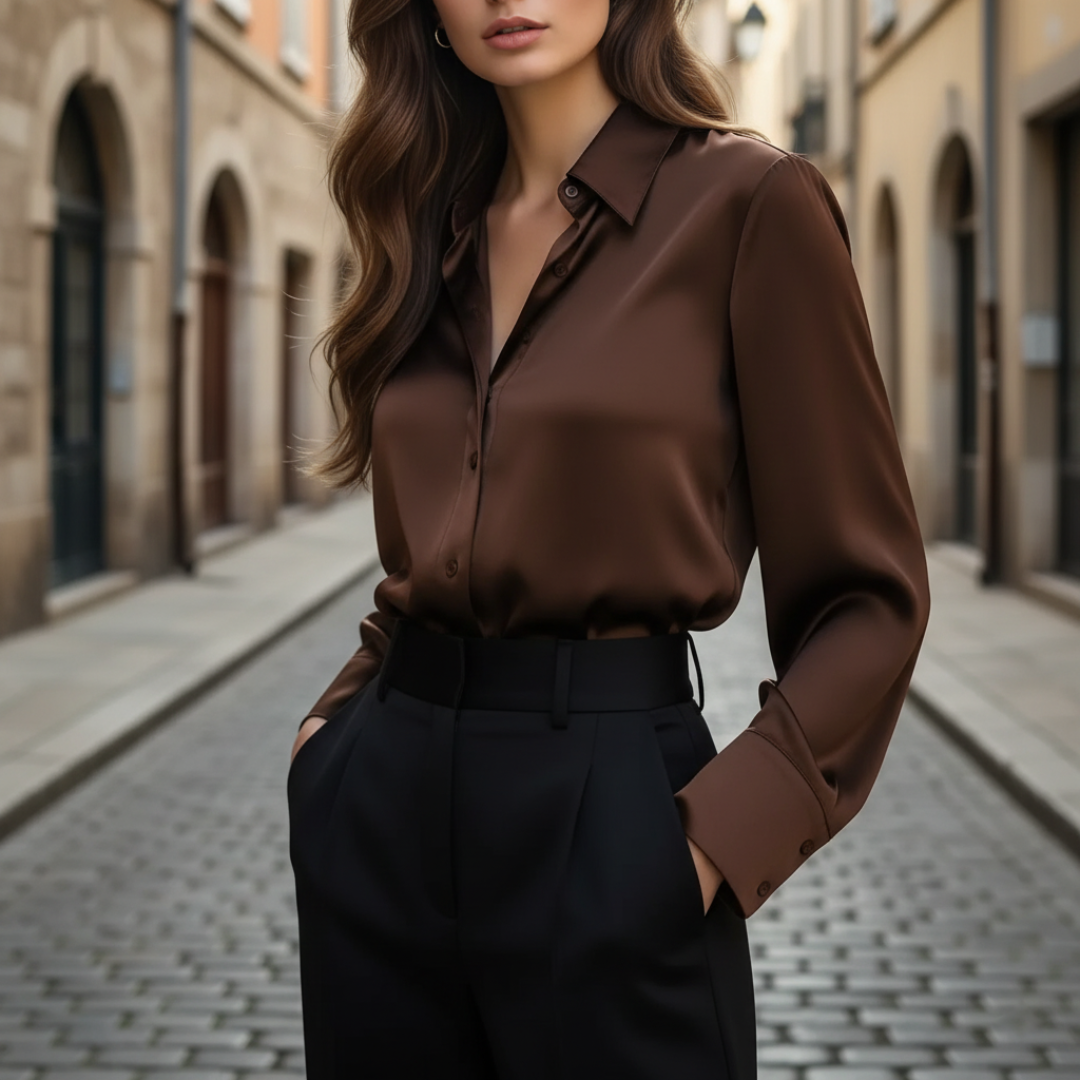 Women's Satin Long Sleeve Shirt