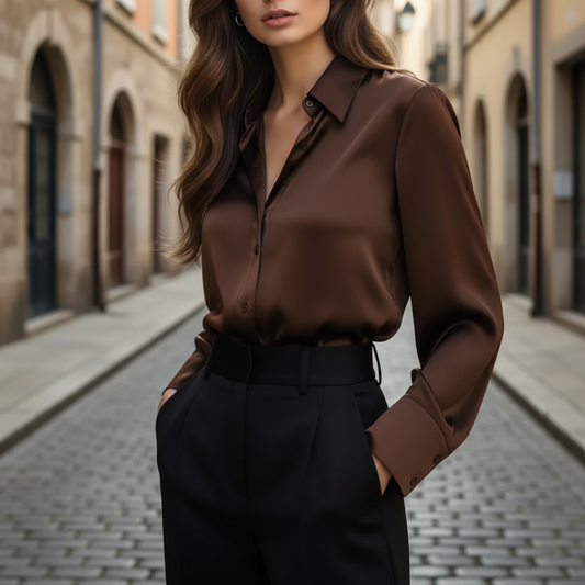 Women's Satin Long Sleeve Shirt