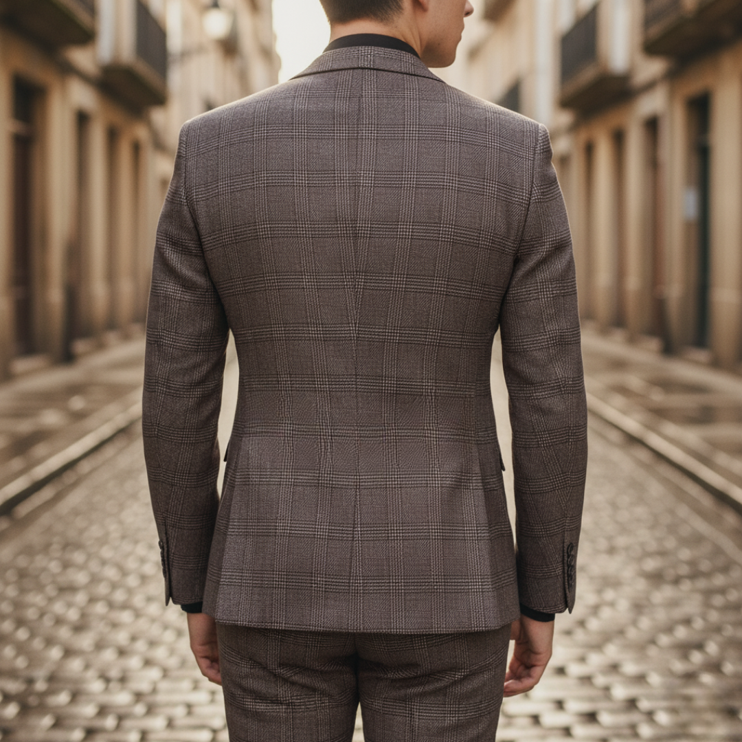 Men's 3-Piece Checkered Fabric Suit