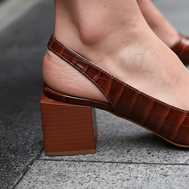 Scarpe slingback da donna con tacco largo effetto coccodrillo