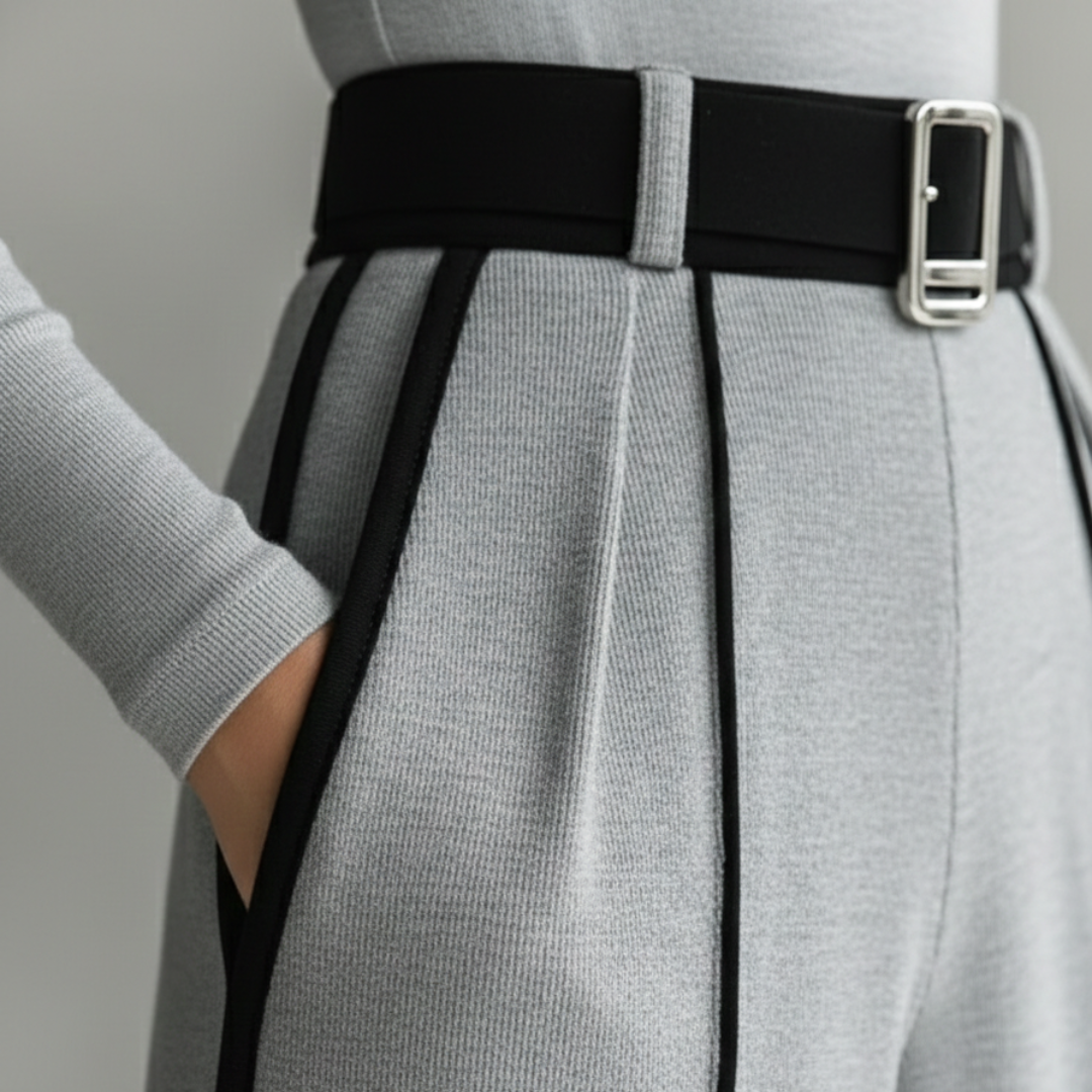 Complete Women's Set with White Accents and Wide-Leg Pants