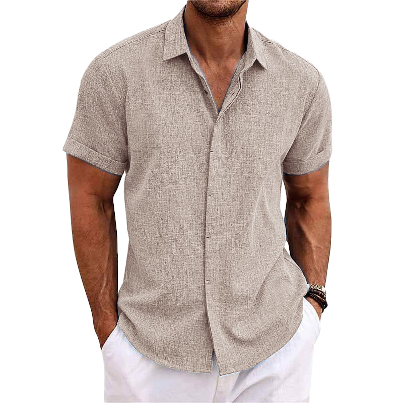 Men's Short Sleeve Linen Button-Up Shirt – Summer