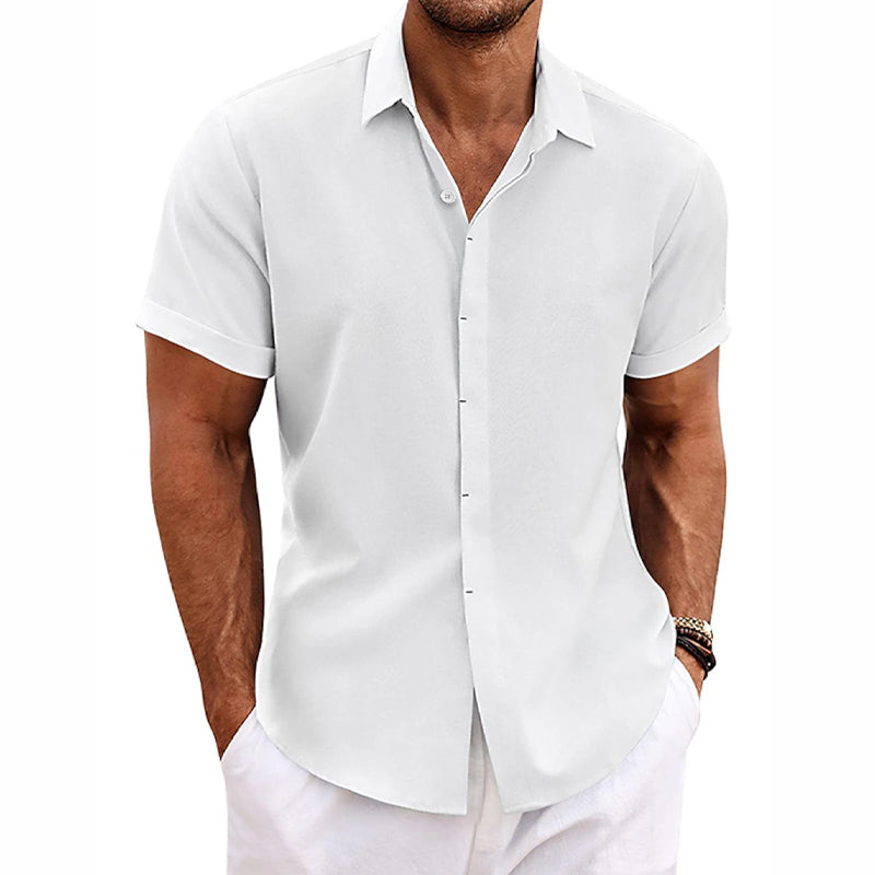 Men's Short Sleeve Linen Button-Up Shirt – Summer