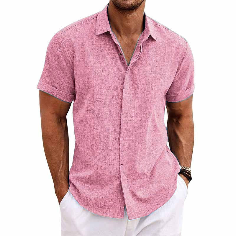 Men's Short Sleeve Linen Button-Up Shirt – Summer