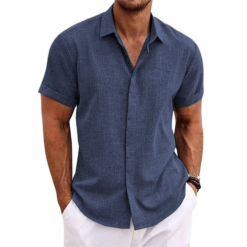 Men's Short Sleeve Linen Button-Up Shirt – Summer