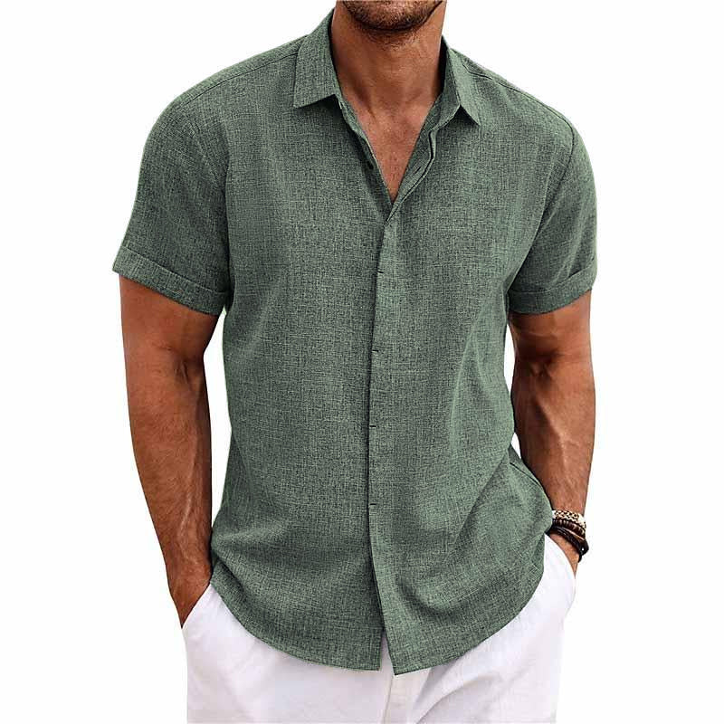 Men's Short Sleeve Linen Button-Up Shirt – Summer