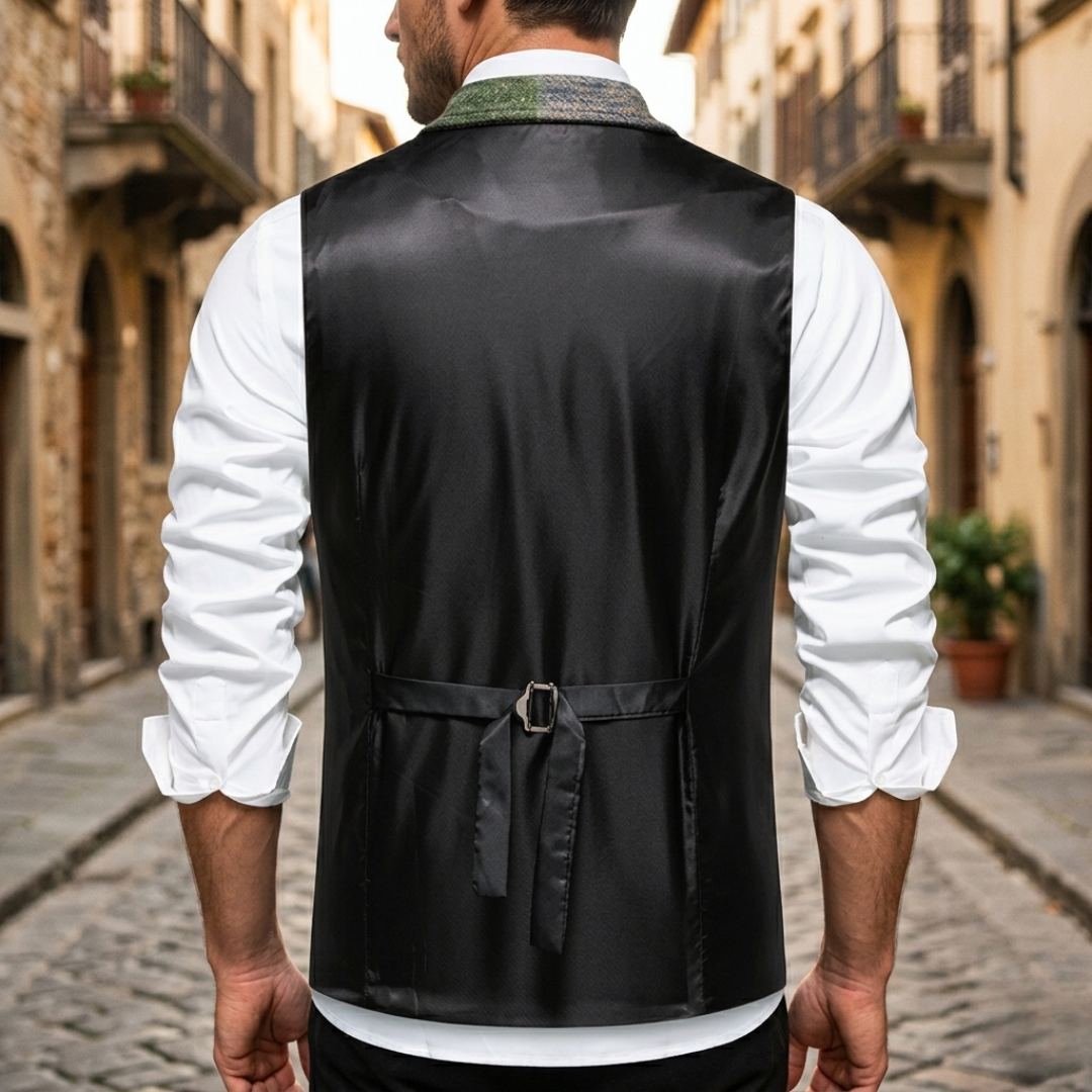 Elegant Slim Fit Tweed Men's Waistcoat Patchwork