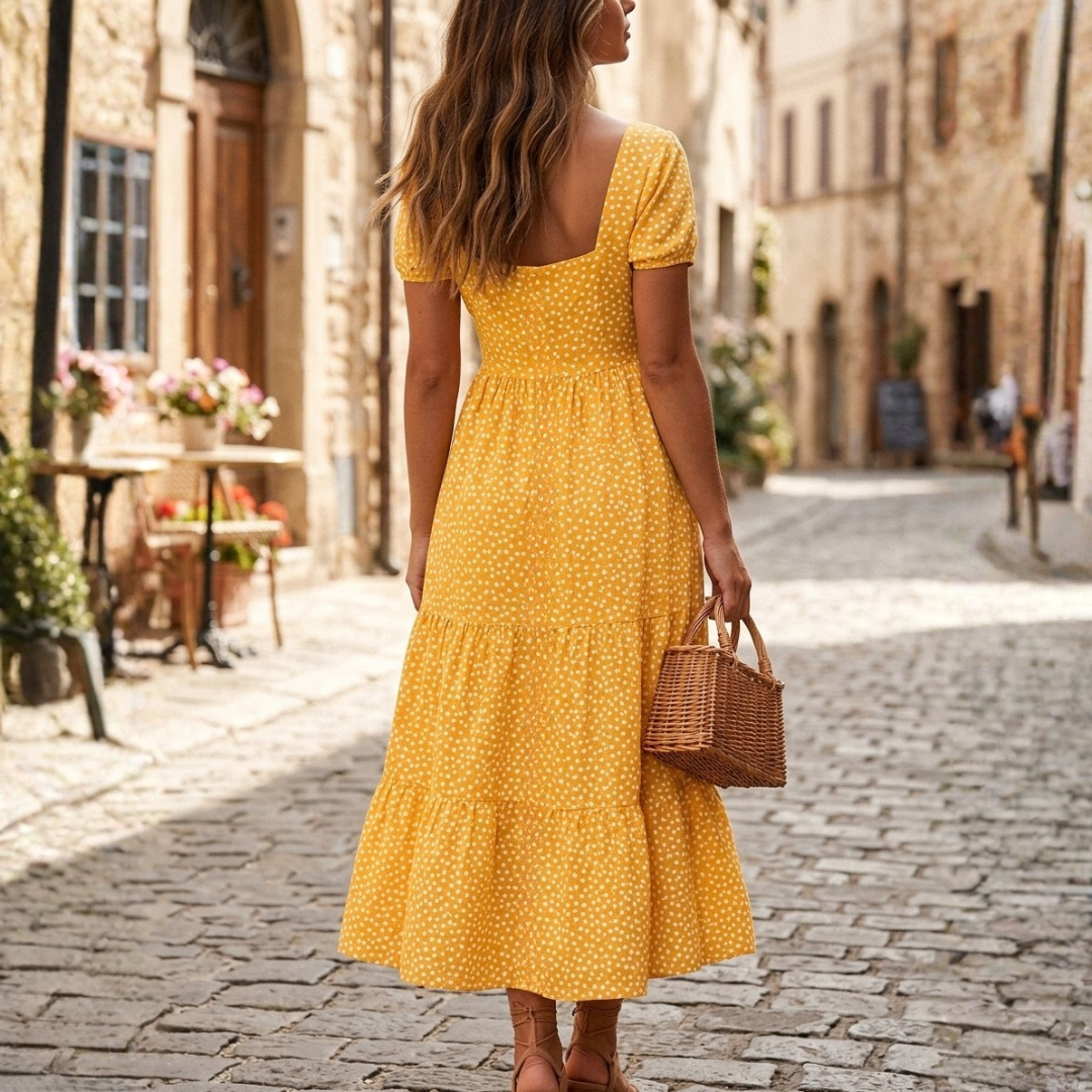 Women's Summer Floral Maxi Dress with Square Neckline