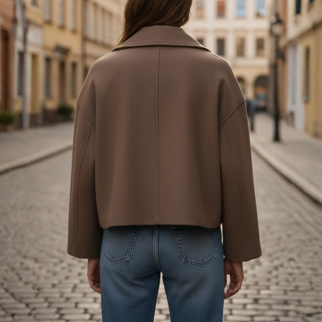 Women’s Short Double-Breasted Blended Fabric Jacket