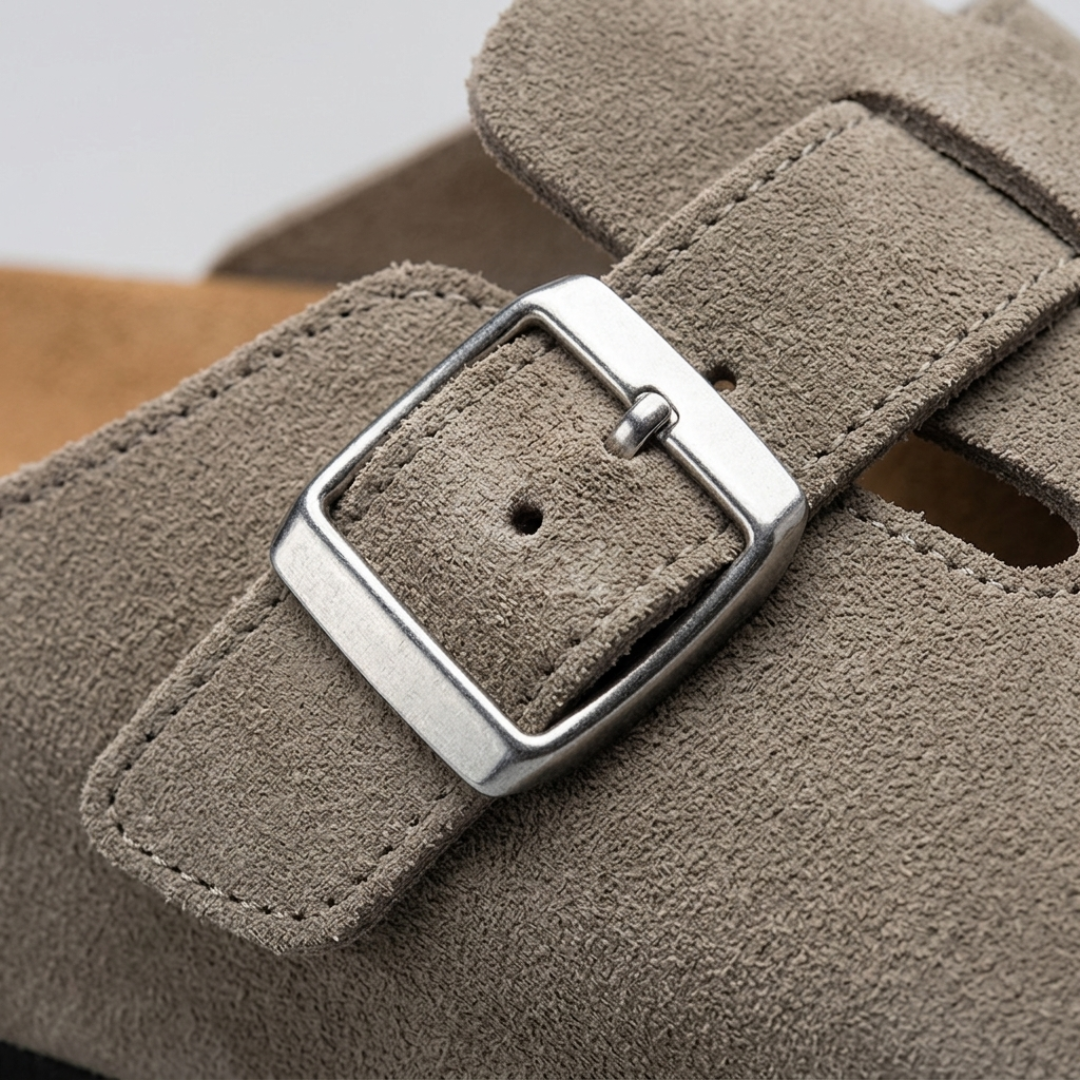 Unisex Low Leather Clogs with Adjustable Buckle