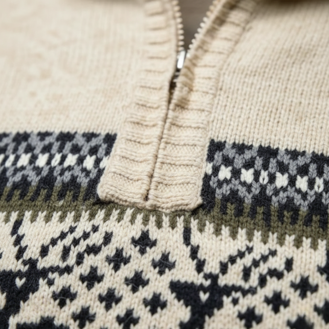 Men's Sweater with Zip and Christmas Pattern