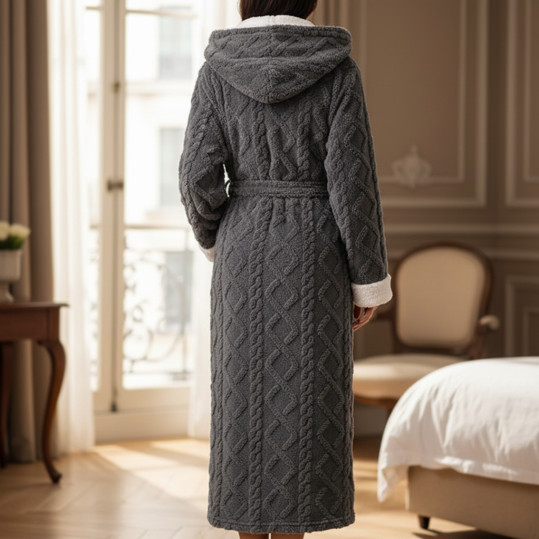 Women's Soft Blend Bathrobe with Hood and Cable Knit Texture