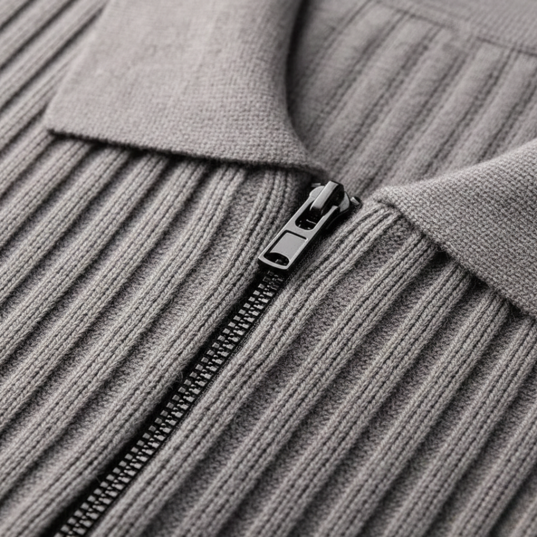 Men's Merino Wool Long Sleeve Polo with Zip