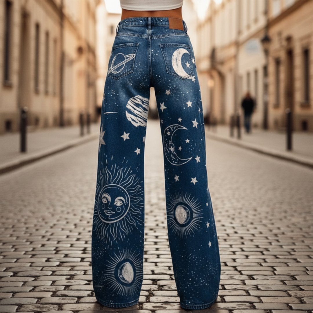 Wide Leg Women's Jeans with Faded Wash