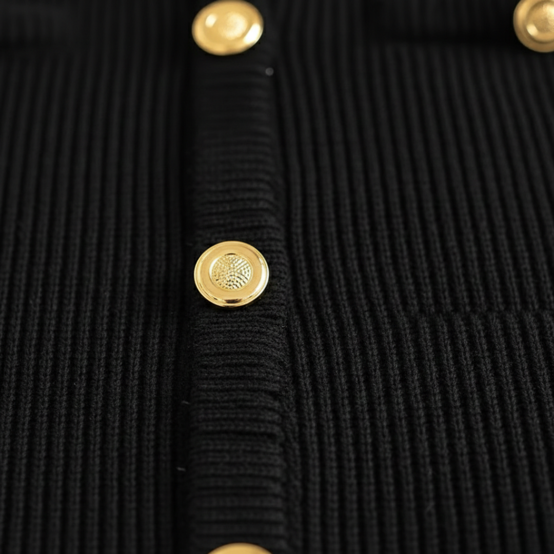 Elegant Mini Knit Dress with Metal Buttons for Women