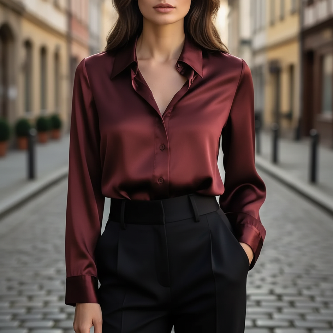 Women's Satin Long Sleeve Shirt