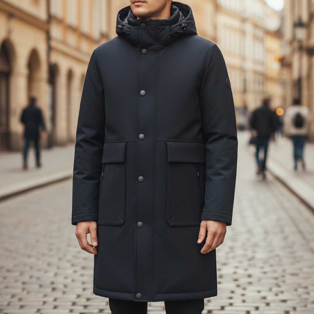 Men's Long Winter Parka with Windproof Hood