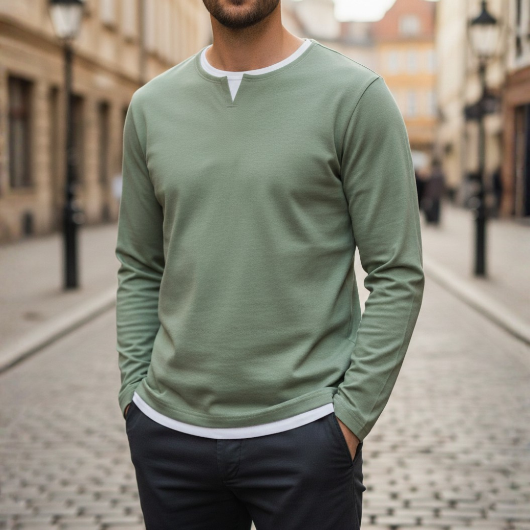 Men's Long Sleeve Hoodie with V-Neck in High-Quality Material