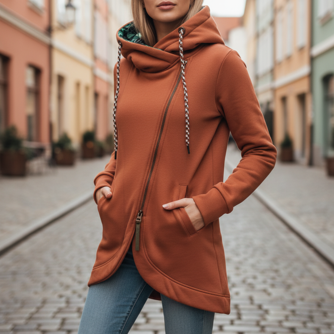 Long Women's Hoodie High-Quality Material Asymmetrical Casual
