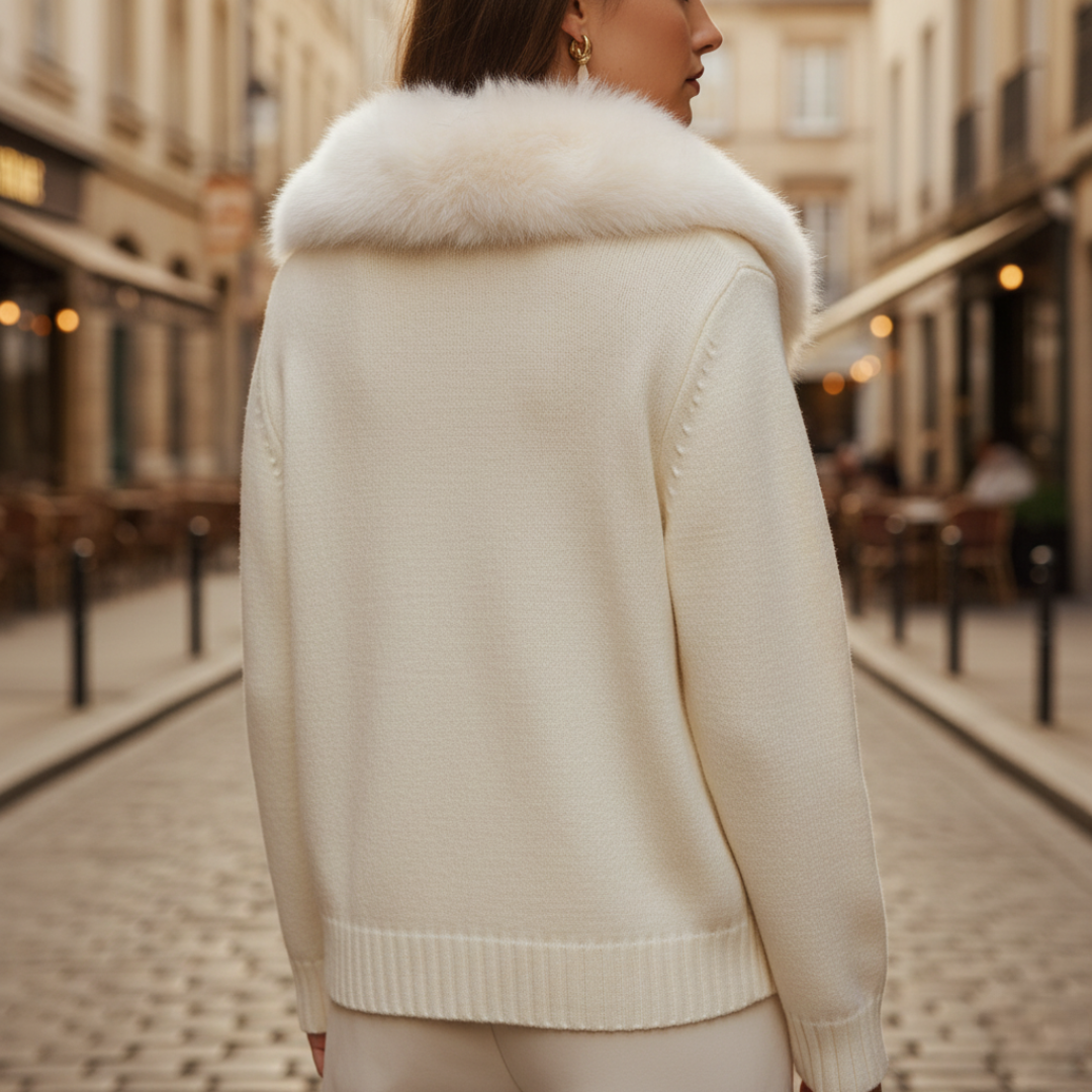 Women's Mixed Fabric Jacket with Synthetic Fur Collar
