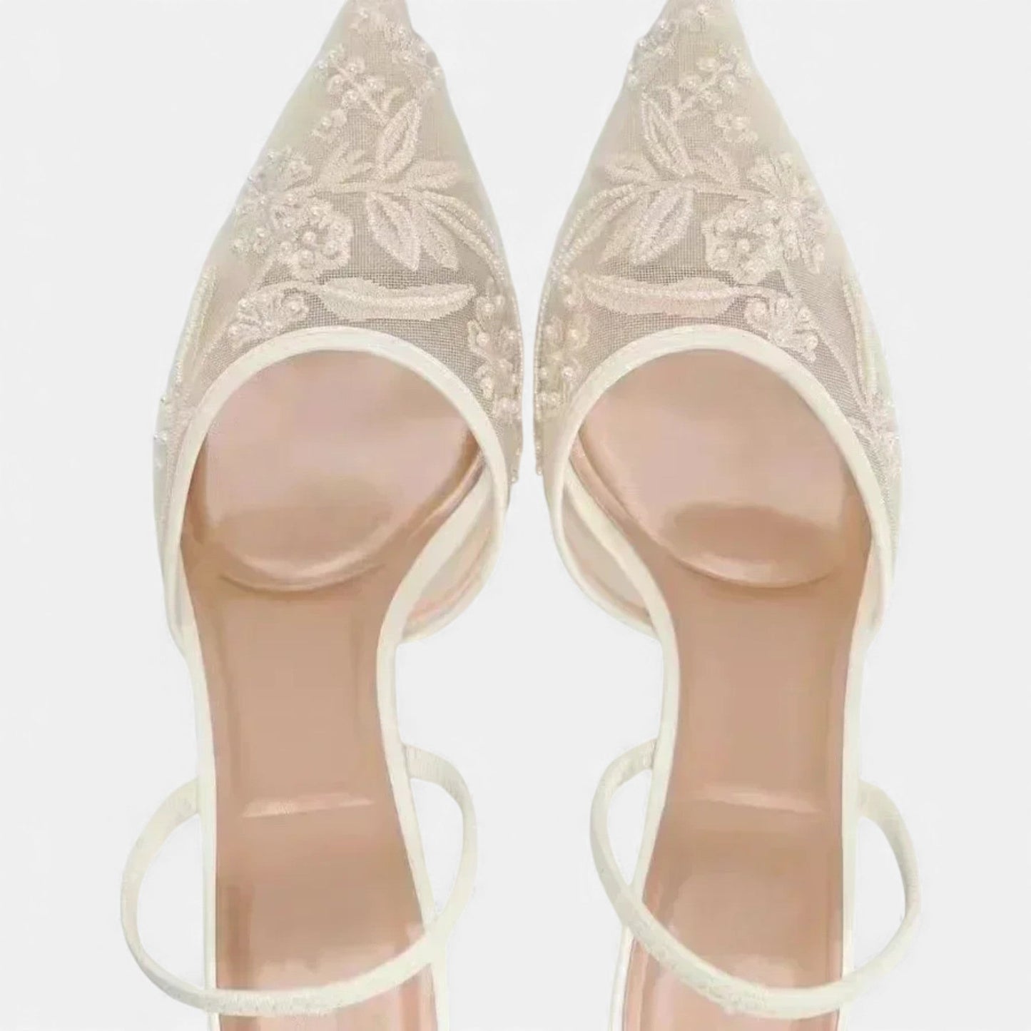 Women's Embroidered Mesh Pointed Toe Slip-On Stiletto Heels