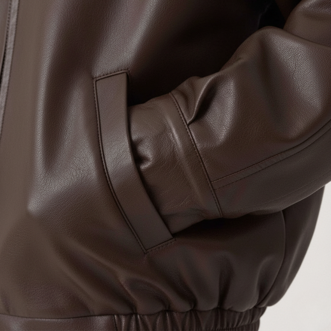 Oversized Women's Bomber Jacket in Leather Effect Fabric